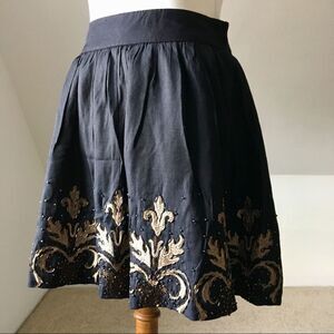 Beaded and Embroidered Box Pleat Full Taffeta Fleur De Lis Skirt